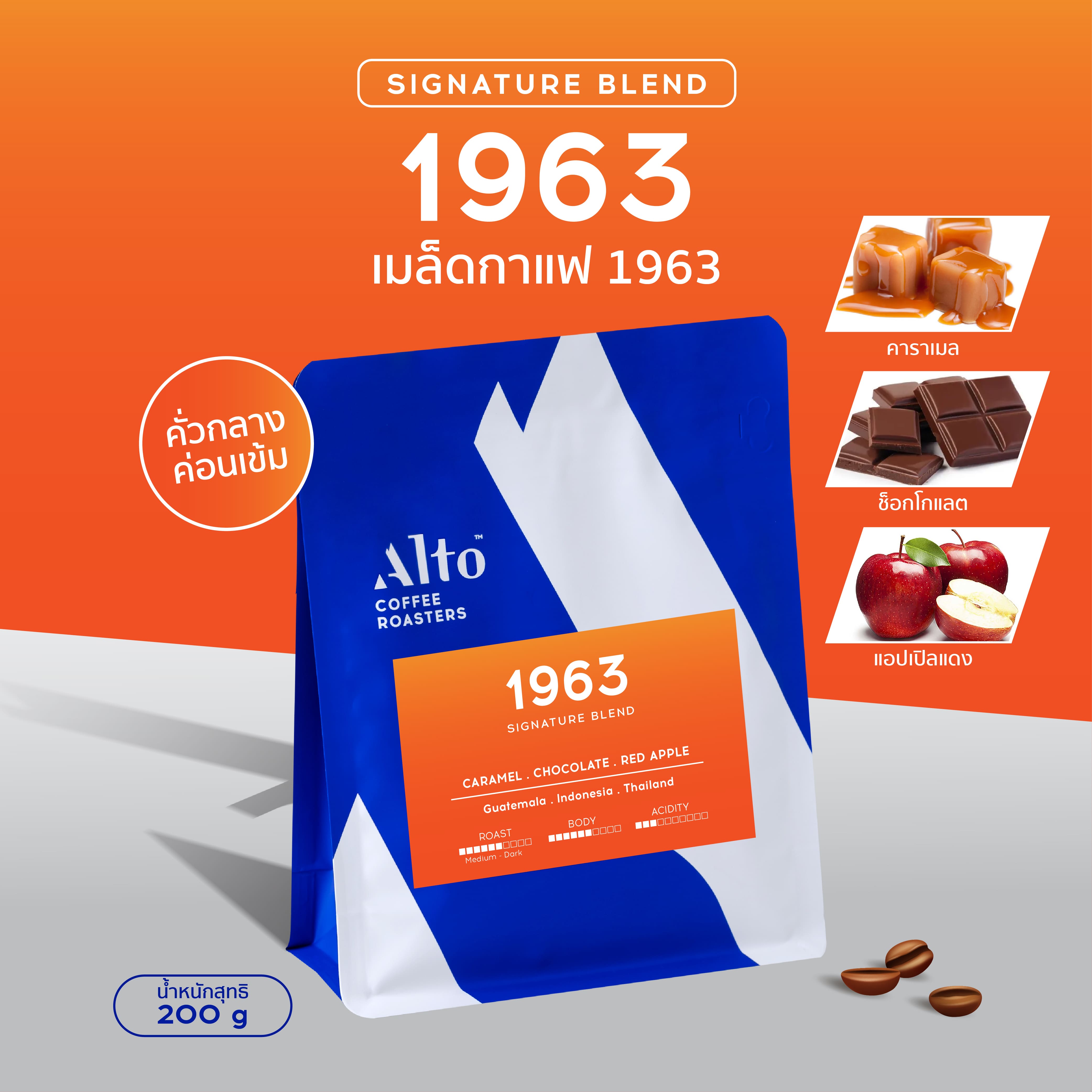 เมล็ดกาแฟ คั่วกลางค่อนเข้ม 1963 Signature Blend (200g)
